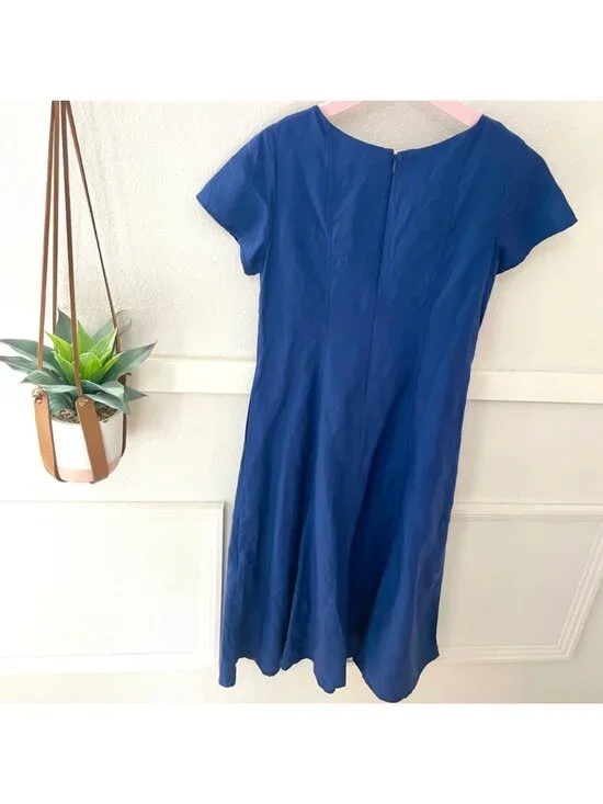 Uniqlo Linen Blend Square Neck Short Sleeve Dress Size S Blue - Picture 5 of 6